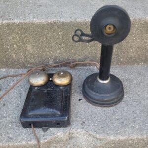 Antique CandleStick Telephone & Metal kellogg Ringer Wall Box