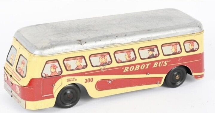 Vintage Woodhaven Robot Bus Wind-Up Metal Toy Decor