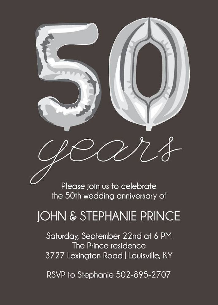 Fifty Years Balloons Anniversary Party Invitation