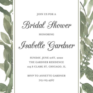 Watercolor Leaves Bridal Shower Invitation