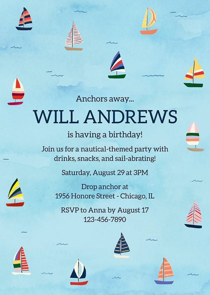 Sailboats Birthday Party Invitation