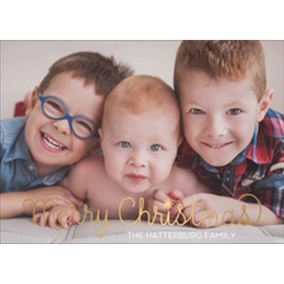 Foil Stamped Loop Script Bottom Merry Christmas Holiday Photo Card