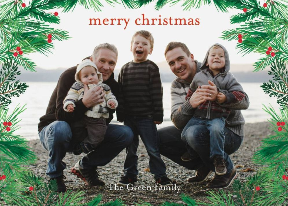 Pine Wreath Border Holiday Photo Card