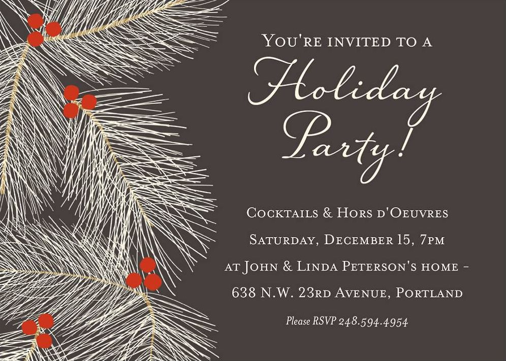 Slate Pine Branches Holiday Party Invitation