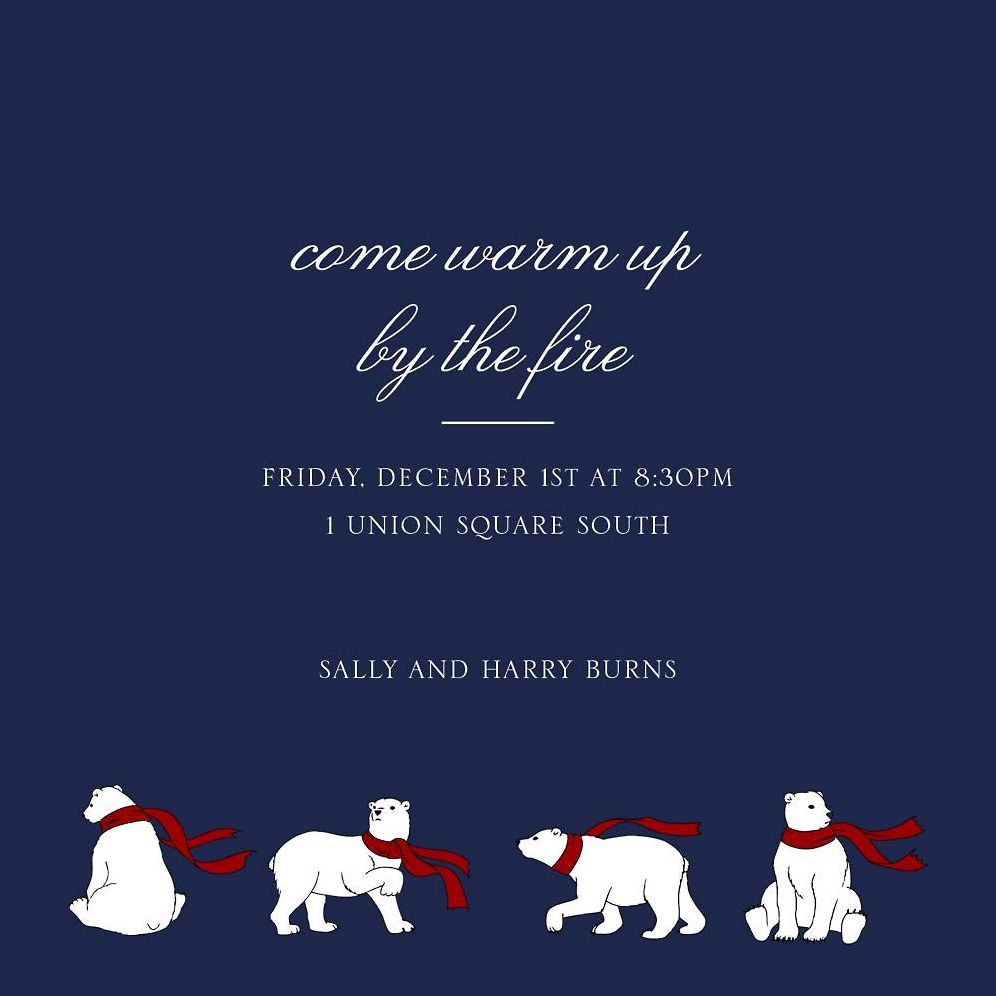 Four Bears with Scarves Holiday Party Invitation