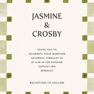 Organic Check Green Wedding Invitation