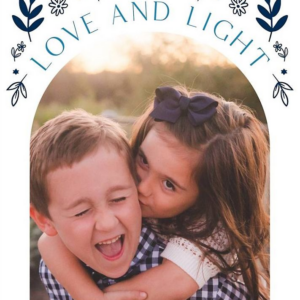 Blue Floral Hanukkah Arched Photo Card