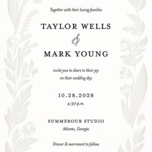 Black and White Floral Foil Wedding Invitation