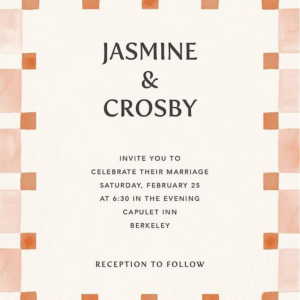 Organic Check Orange Wedding Invitation