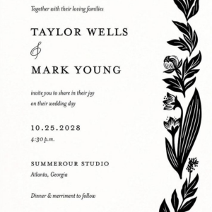 Black and White Floral Wedding Invitation