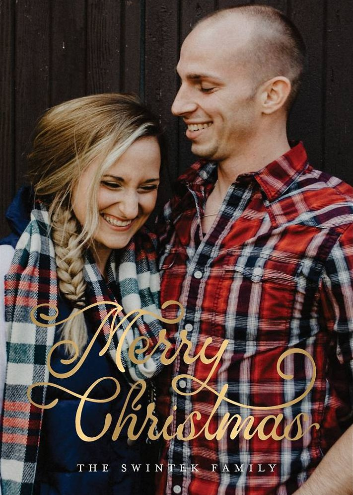 Retro Script Merry Christmas Foil Photo Card