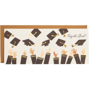 619433154.png Gold Foil Caps in the Air Graduation Card