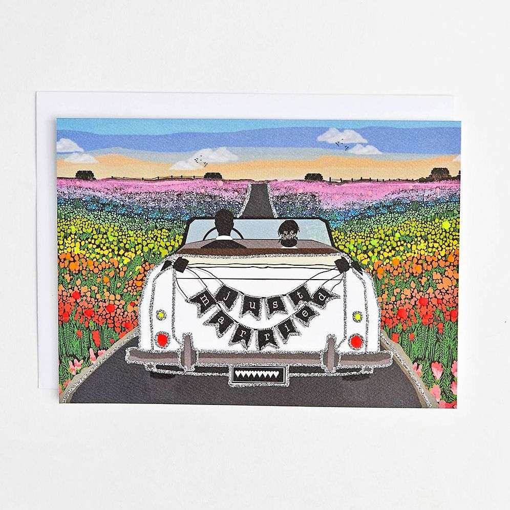 Just Married Glitter Wedding Card