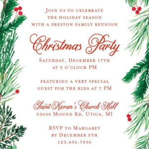 Pine Wreath Holiday Party Invitation