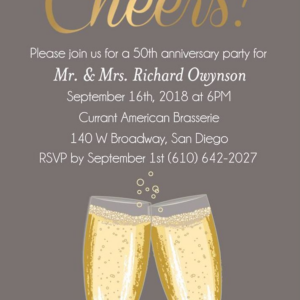 Gold Foil Stamped Cheers Script Anniversary Party Invitation