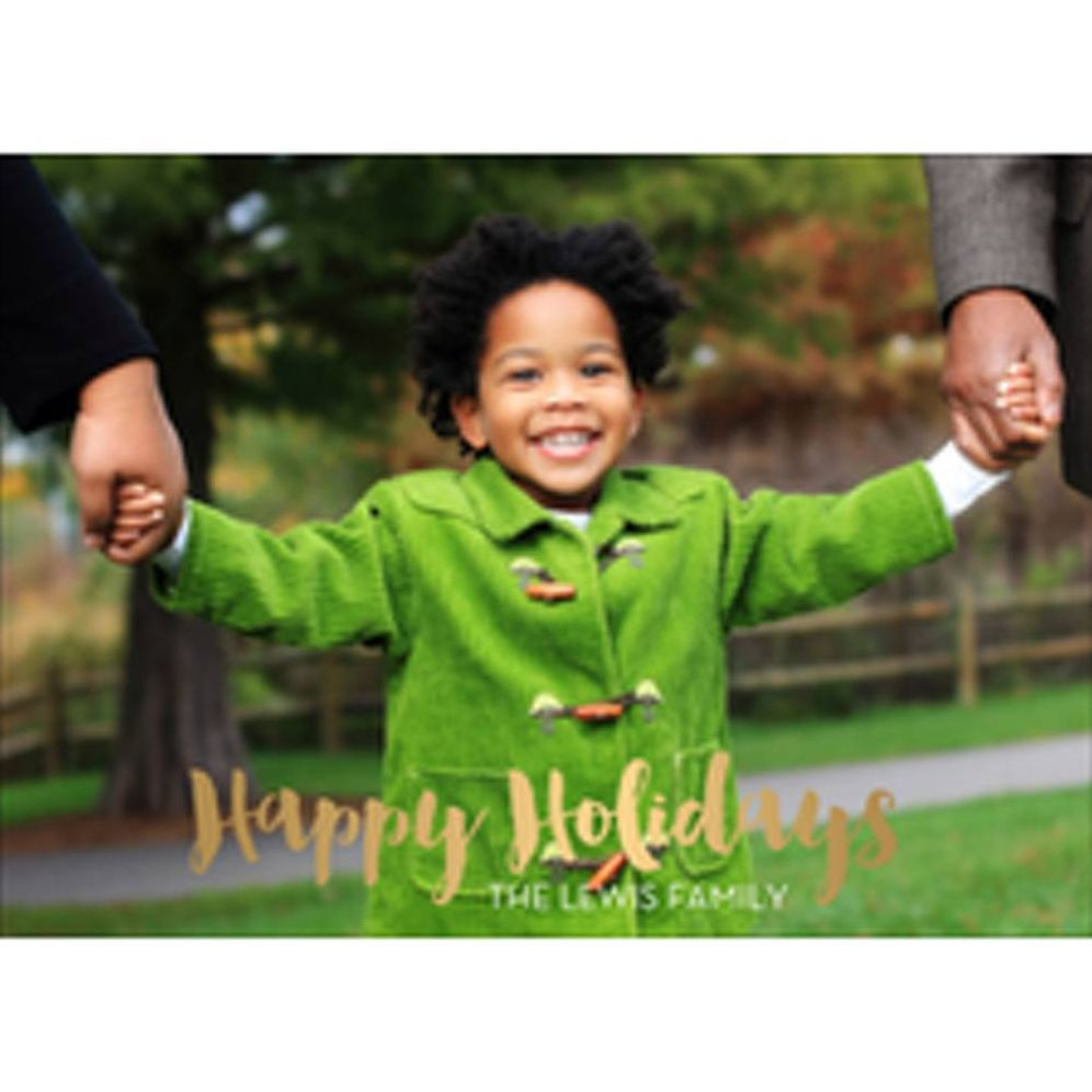 Foil Stamped Brush Horizontal Happy Holidays Photo Card