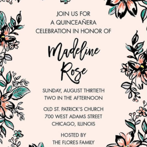 Pink Florals Quinceañera Invitation