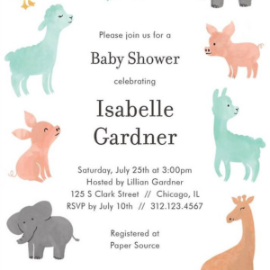 Soft Animals Baby Shower Invitation
