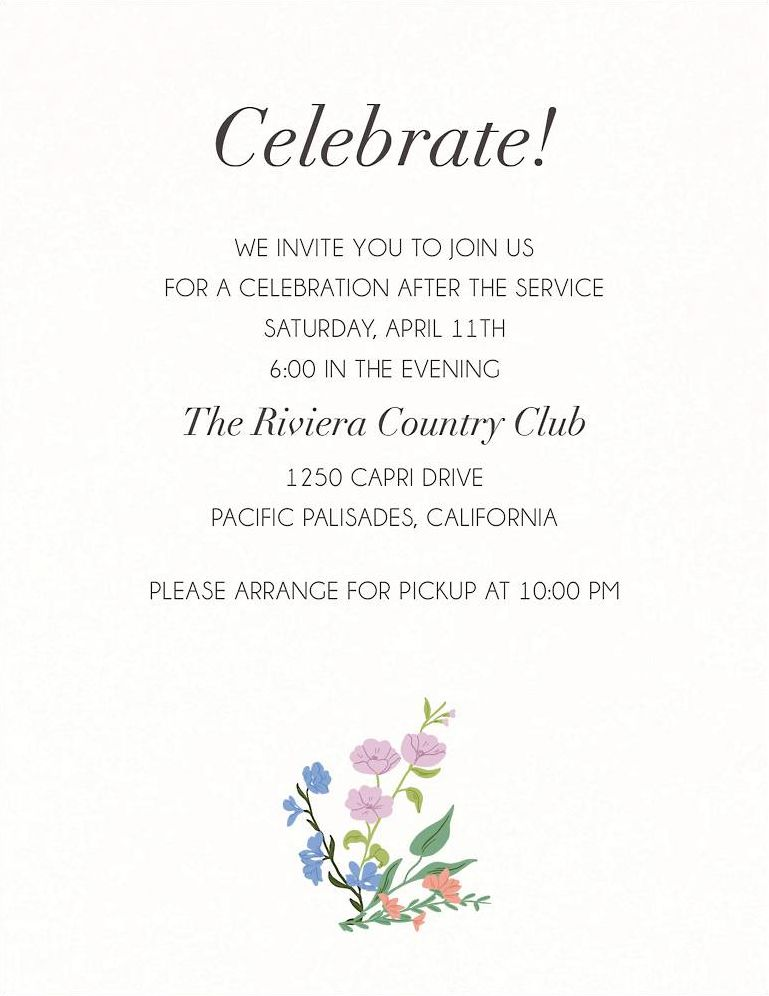Wildflower Star Bat Mitzvah Information Card