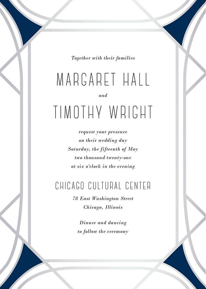 Faceted Gemstone Foil Stamped Wedding Invitation