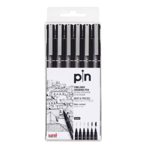 uni Pin Black Fineliner Pen Set