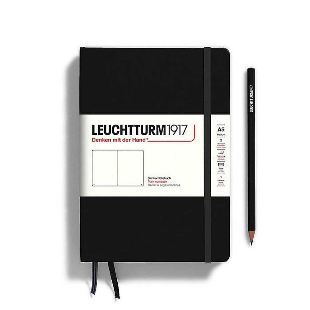 Leuchtturm Black Unlined Hardcover Medium Notebook
