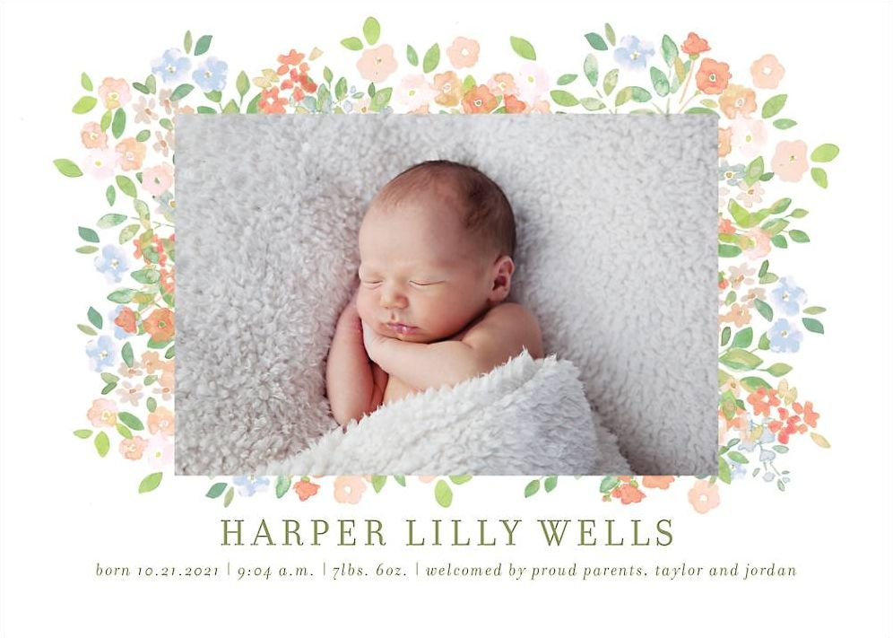 Painted Meadow Horizontal Birth Announcement