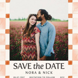 Organic Check Orange Save the Date Card