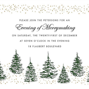 619451738.png Snowy Winter Green Tree Border Holiday Party Invitation