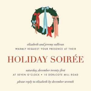 619451858.png Ribbons and Bows Wreath Holiday Party Invitation
