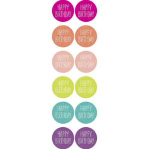 Colorful with White Happy Birthday Circle Stickers