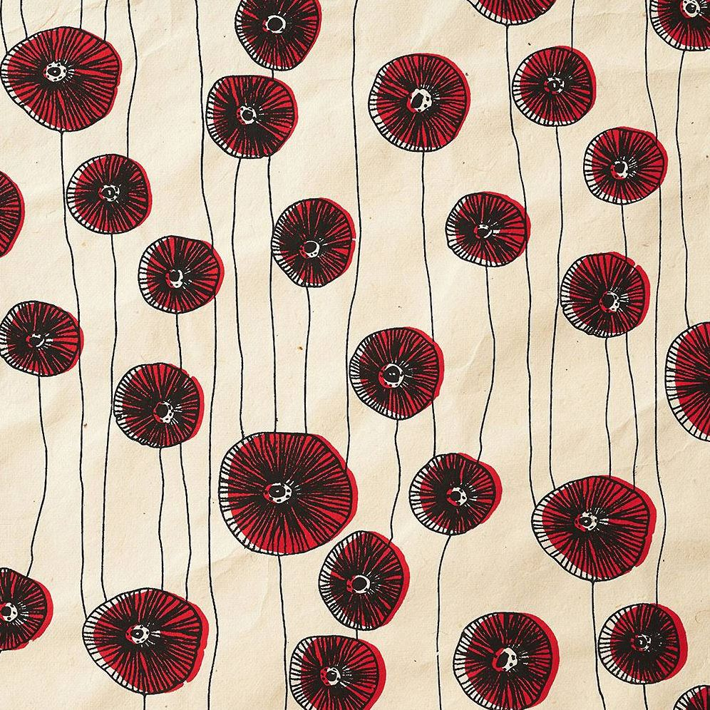 Red Flower Bloom on Cream Handmade Paper