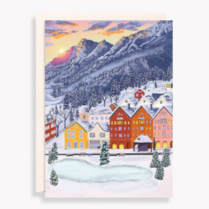 619457138.png Painterly Winter Village Scene Holiday Card Set