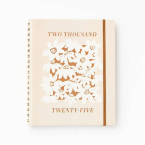 2024-2025 Paper Source Neutral Floral 17-Month Faux Leather Semi-Concealed Spiral Weekly Planner