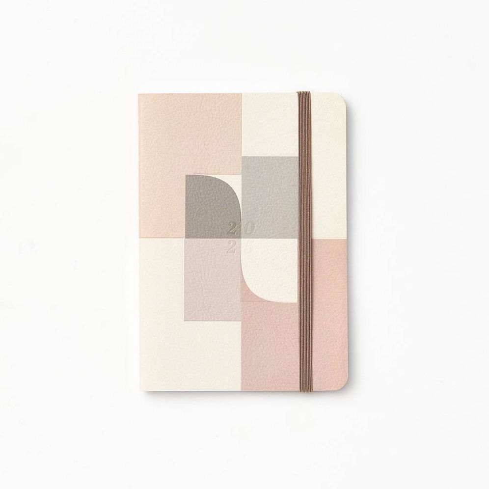 2024-2025 Paper Source Neutral Quadrants 17-Month Mini Faux Leather Saddlestich Monthly Planner