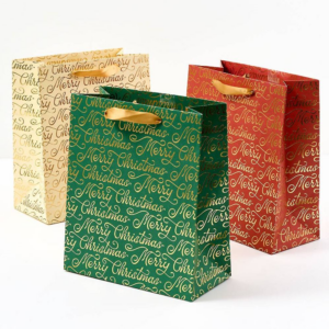 MED Merry Christmas Script Multicolor Gift Bags S/3