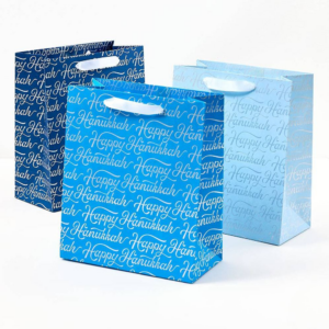 MED Happy Hanukkah Script Multicolor Gift Bags S/3