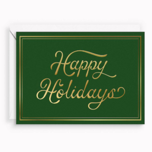 XMAS OFF/FOIL/EMB A6 Happy Holidays Vintage Script FLD
