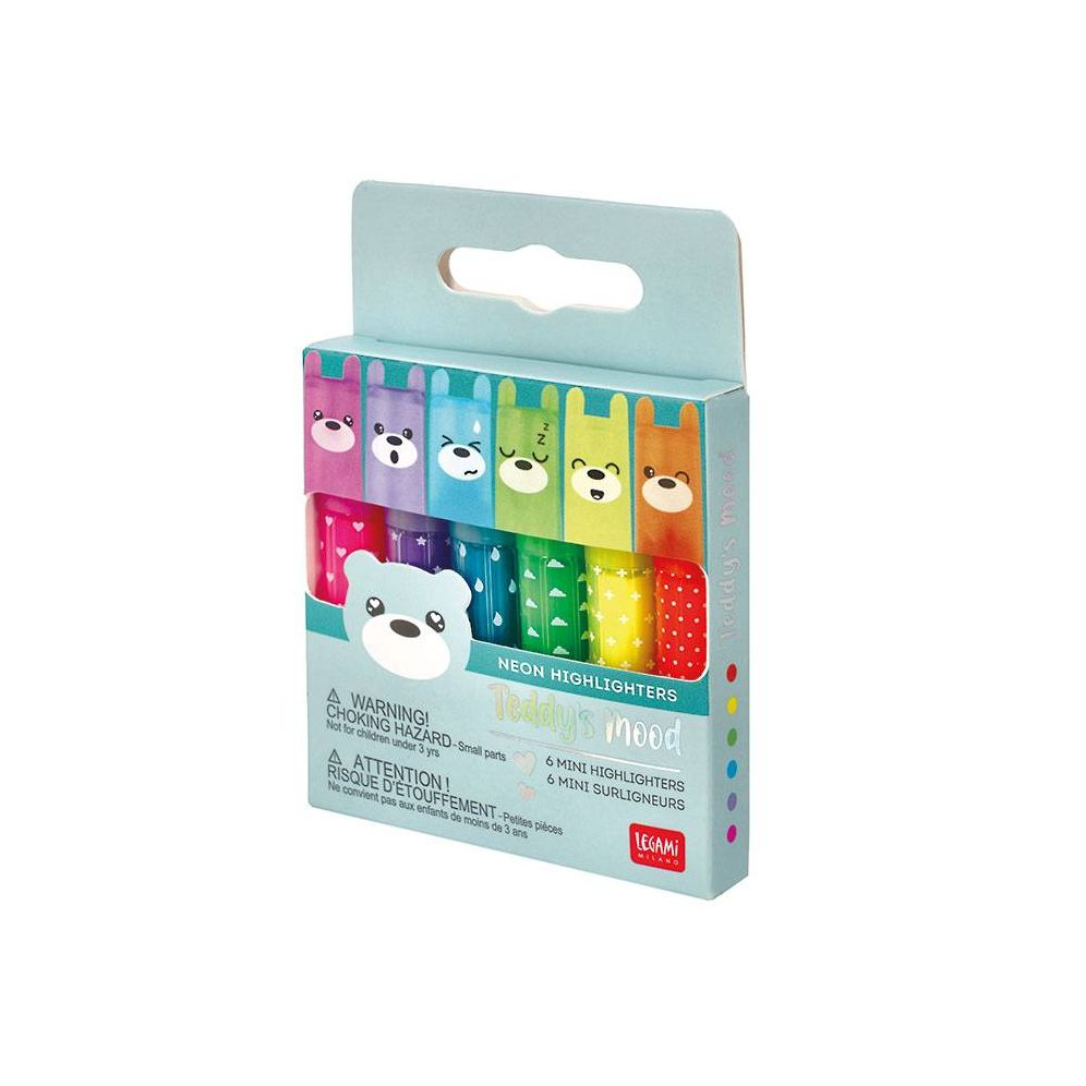 Legami Set Of 6 Mini Highlighters - Teddy's Mood - Teddy Bear