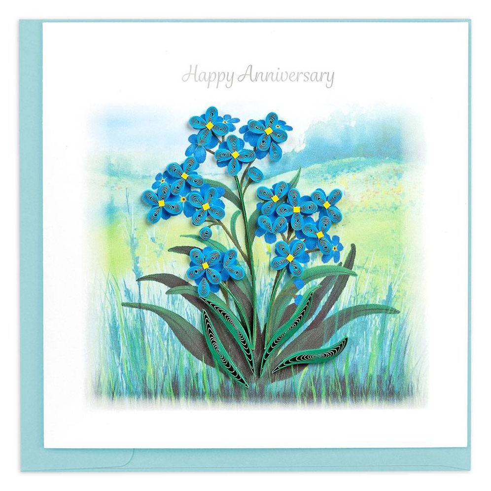 Quilled Happy Anniversary Forget-me-not Greeting Card