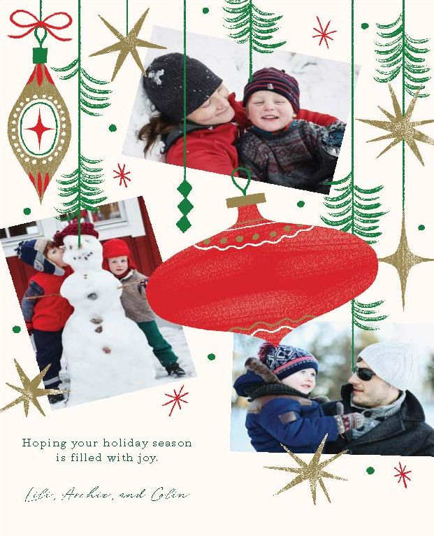 Photos and Ornaments Holiday Photo Card