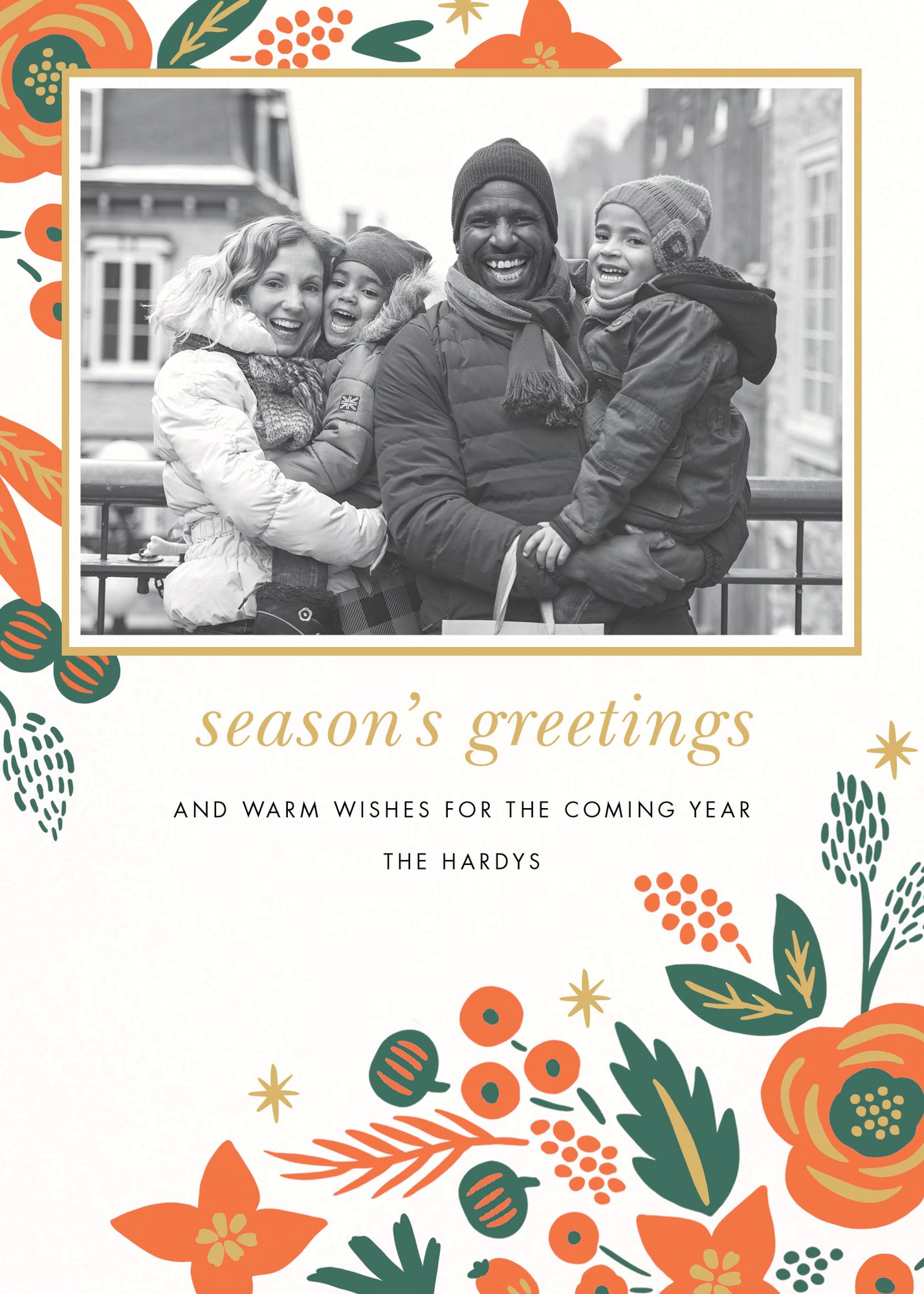 Letter Press Pointsettia Holiday Photo Card