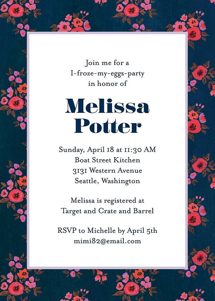 Ditsy Night Floral Egg Freezing Party Invitation