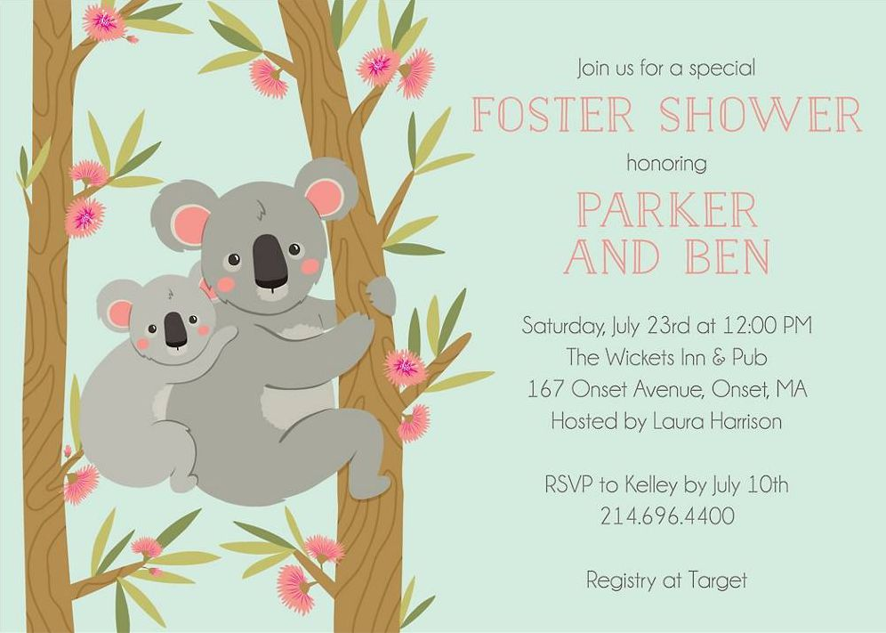 Koala Family Foster Shower Invitation