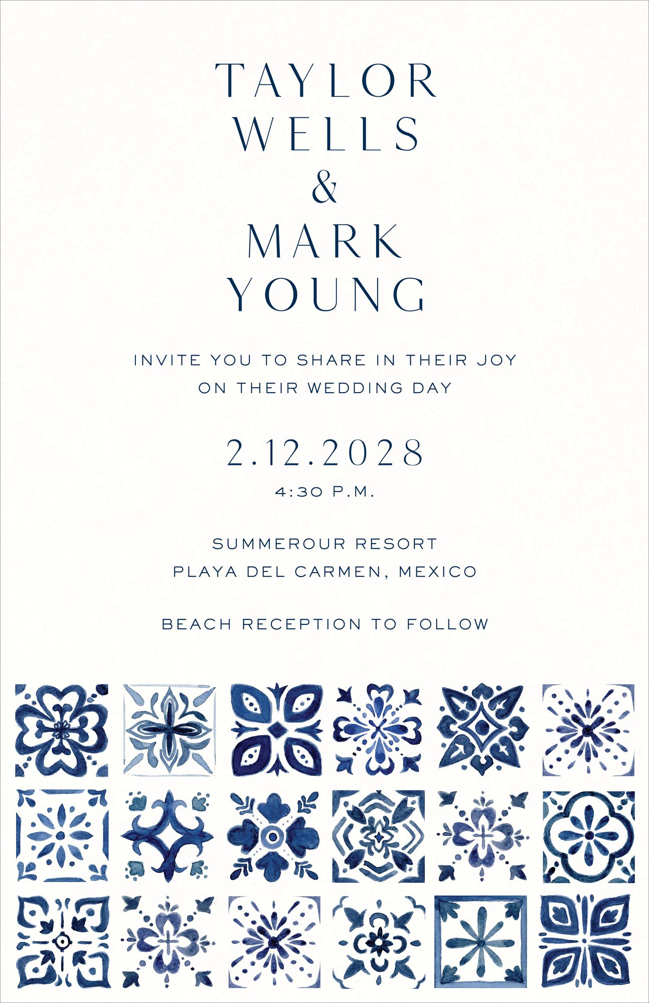 Indigo Riviera Tall Wedding Invitation