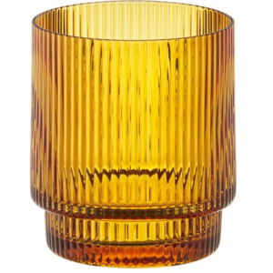 Amber Ribbed Old Fashioned Glass Mug- 10 oz