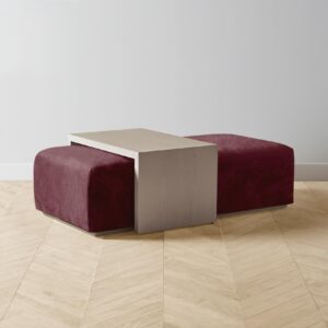 bowery-ottoman_performance-velvet-merlot_driftwood2.0.jpg The Bowery Ottoman - Performance Velvet Merlot