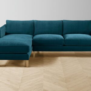 crosby-chaise-sectional_performance-velvet-lagoon_driftwood-l2.0.jpg The Crosby Sectional - Performance Velvet Lagoon