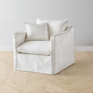 The Dune Swivel Chair - Performance Linen Weave Pure White