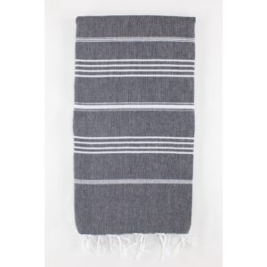 Black Turkish Striped Peshtemal Towel
